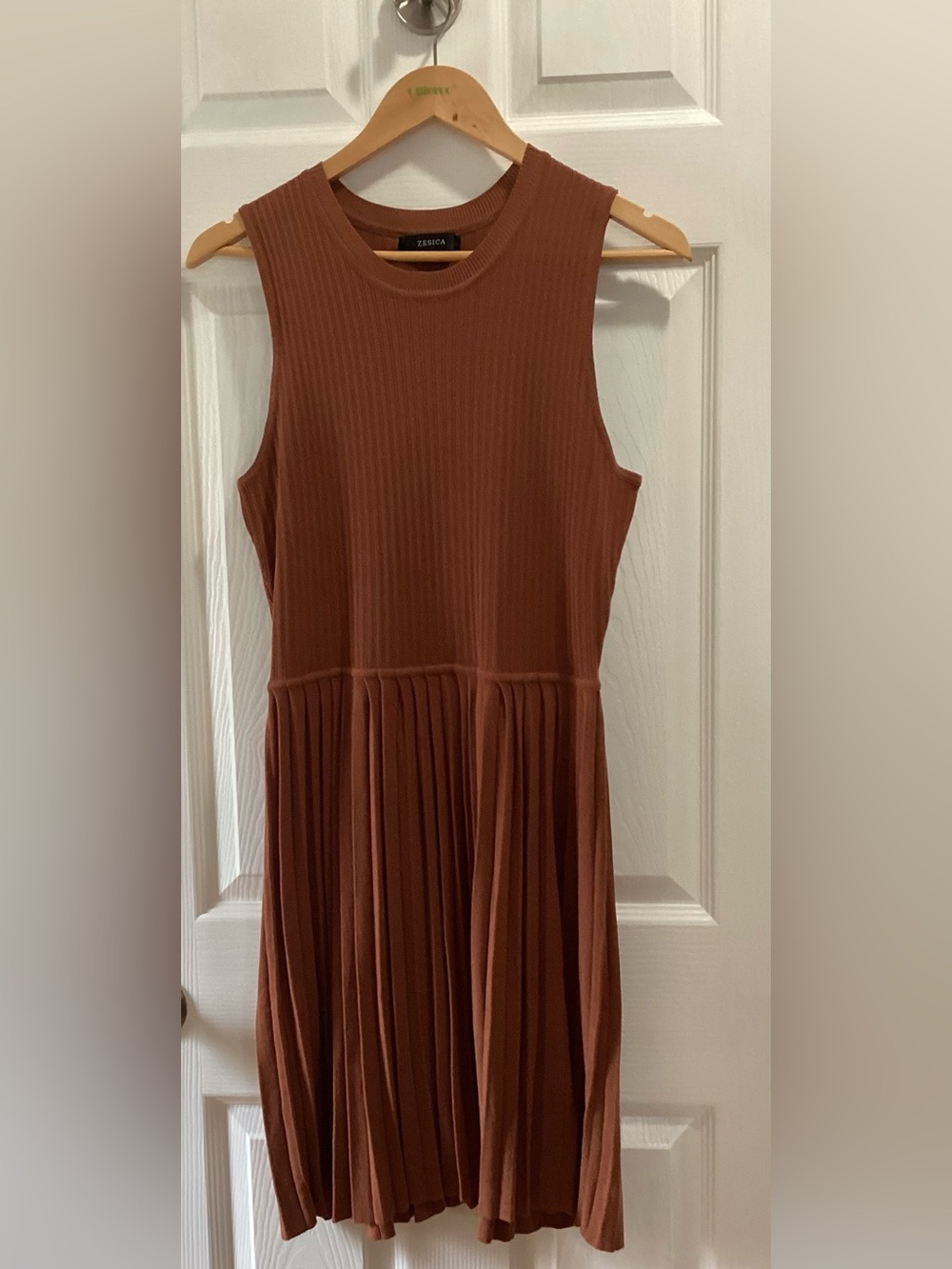 Sleeveless Brown Pleated Midi Dress